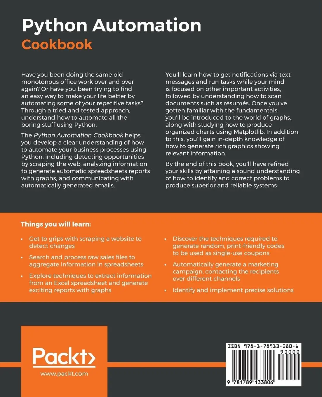 Rückseite: 9781789133806 | Python Automation Cookbook | Jaime Buelta | Taschenbuch | Englisch
