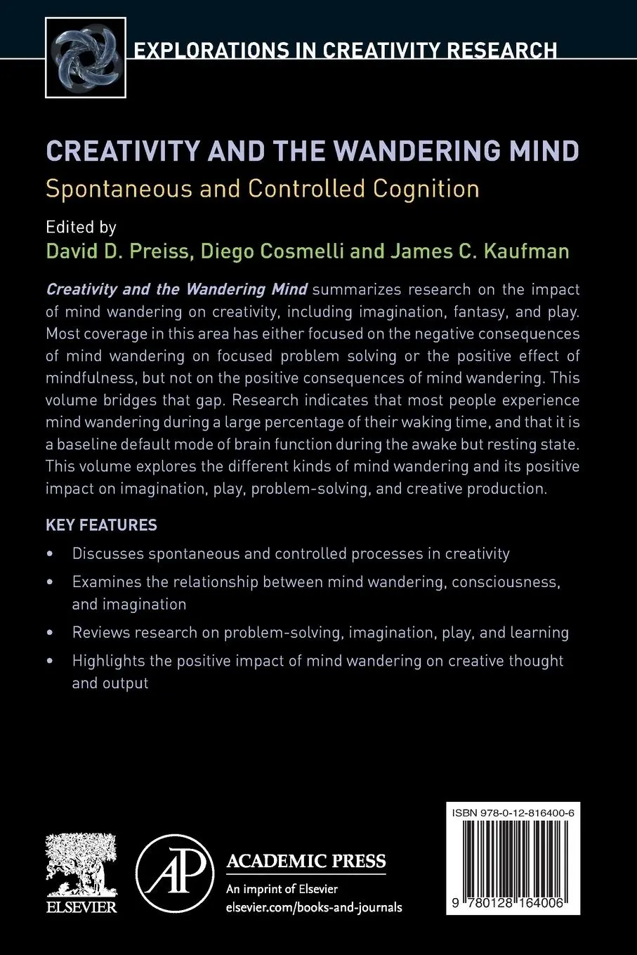 Rückseite: 9780128164006 | Creativity and the Wandering Mind | David D. Preiss (u. a.) | Buch
