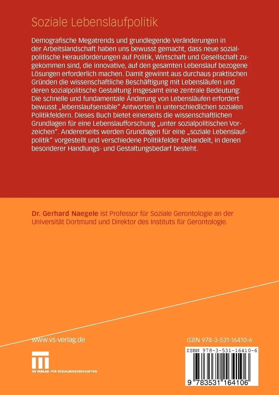 Rückseite: 9783531164106 | Soziale Lebenslaufpolitik | Gerhard Naegele | Taschenbuch | 775 S.