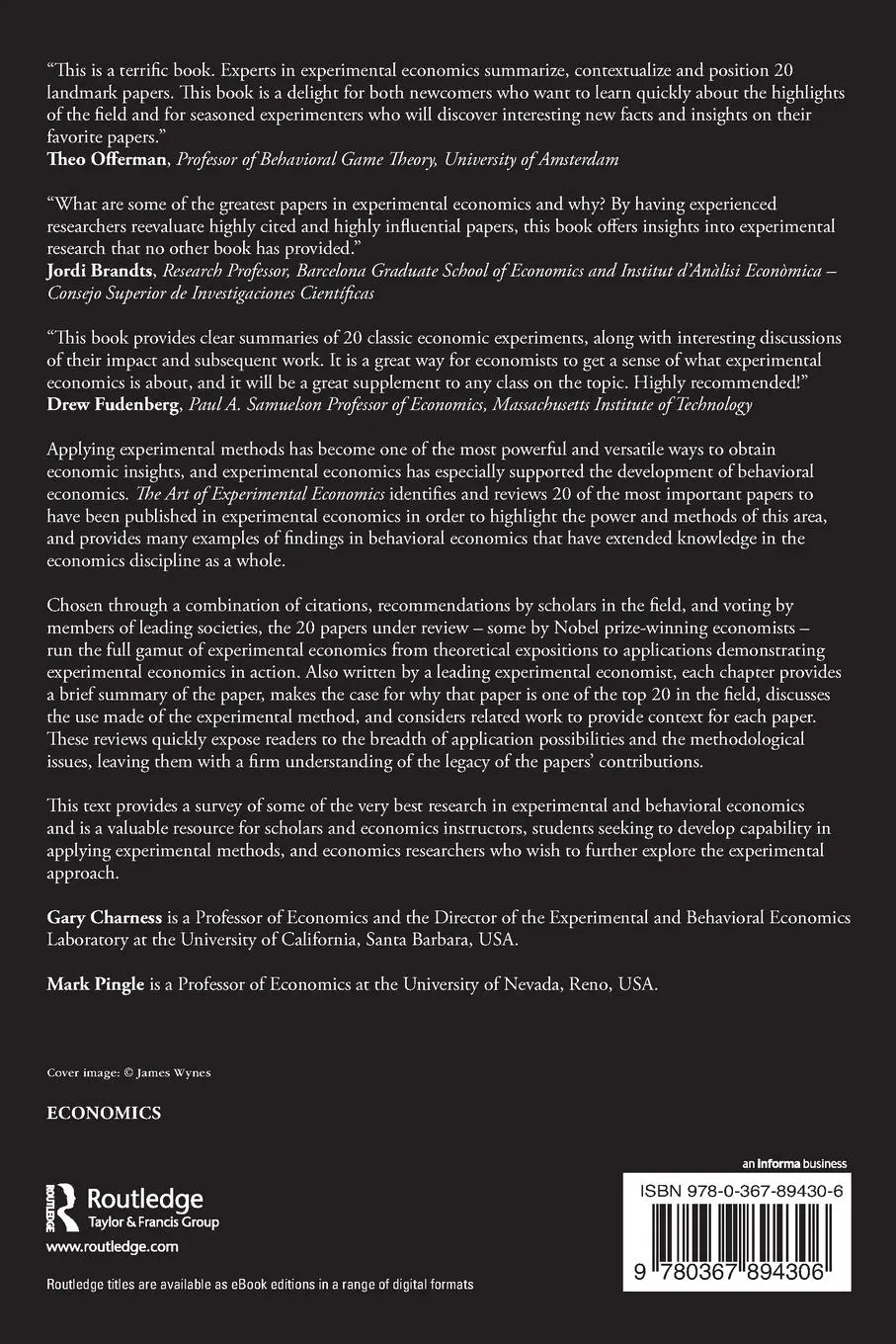 Rückseite: 9780367894306 | The Art of Experimental Economics | Twenty Top Papers Reviewed | Buch
