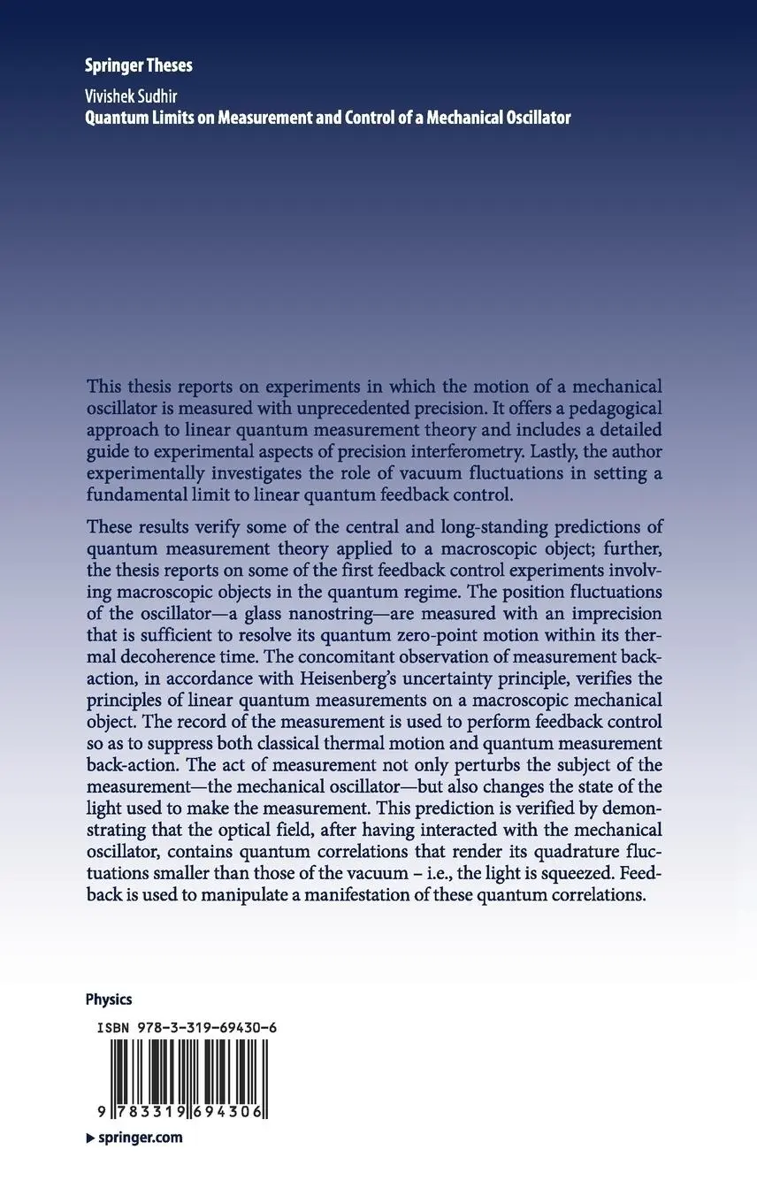 Rückseite: 9783319694306 | Quantum Limits on Measurement and Control of a Mechanical Oscillator