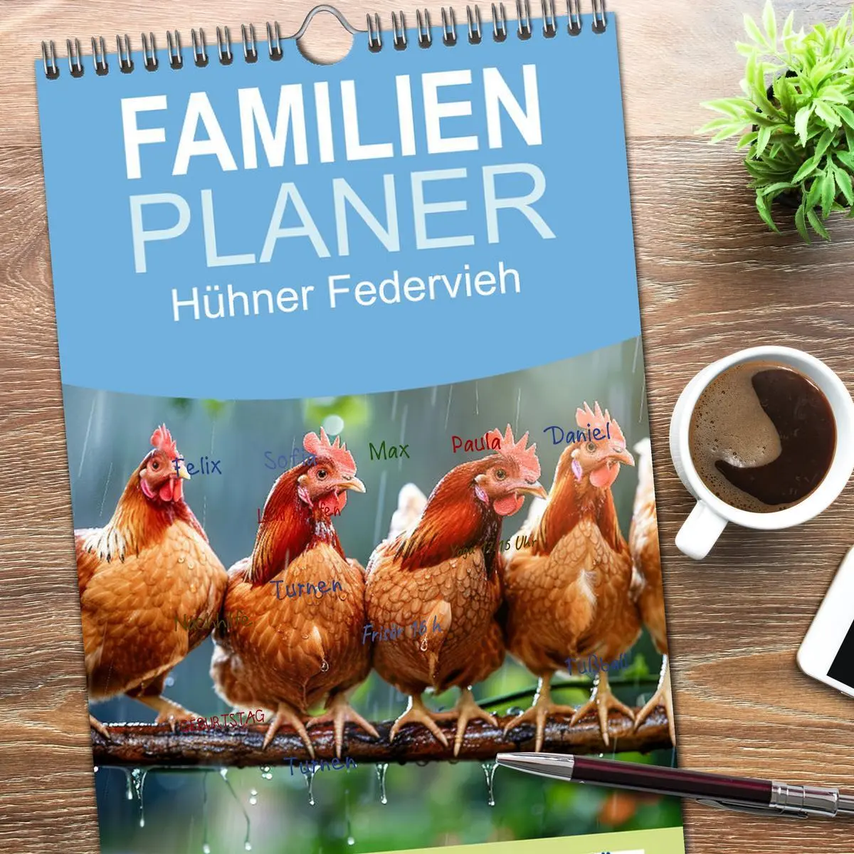 Bild: 9783516604306 | Familienplaner 2026 - Hühner Federvieh mit 5 Spalten (Wandkalender,...