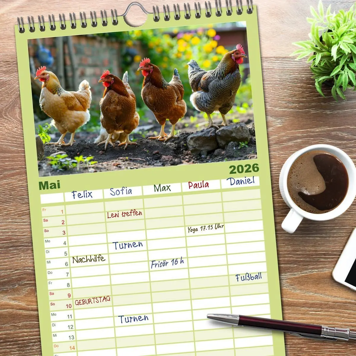 Bild: 9783516604306 | Familienplaner 2026 - Hühner Federvieh mit 5 Spalten (Wandkalender,...