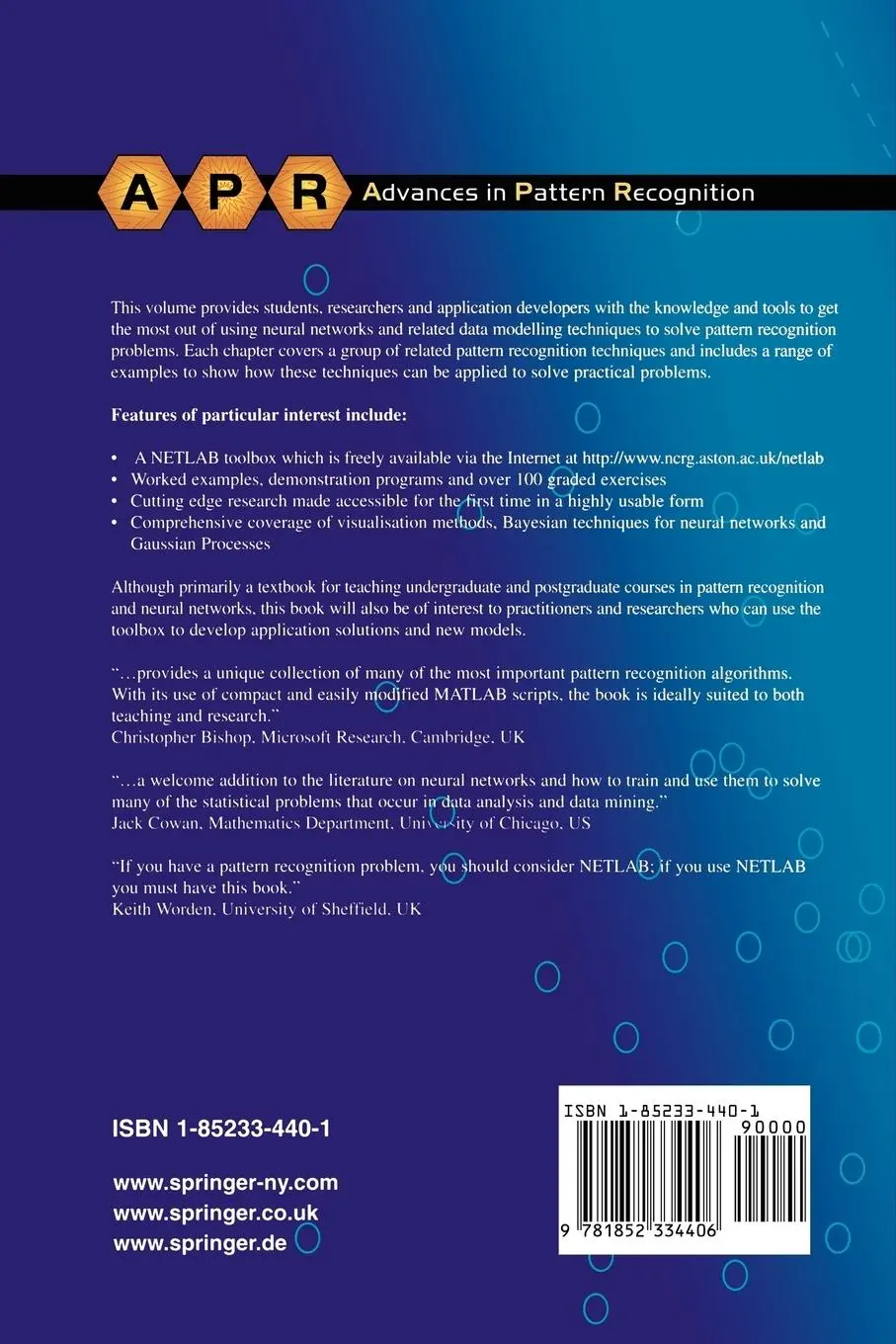 Rückseite: 9781852334406 | NETLAB | Algorithms for Pattern Recognition | Ian T. Nabney | Buch