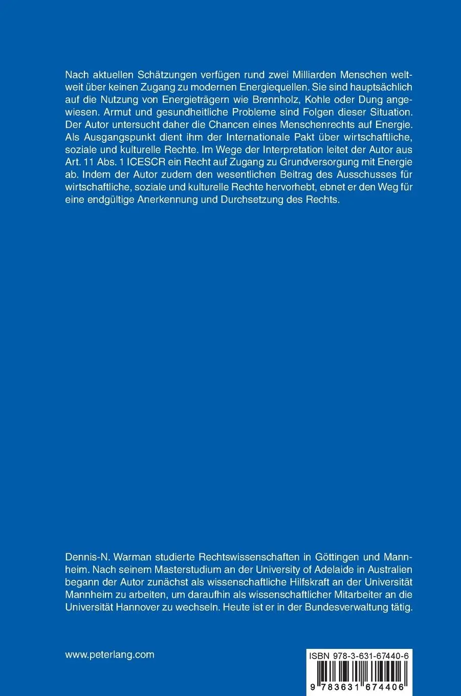 Rückseite: 9783631674406 | Energie als Menschenrecht | Dennis-N. Warman | Buch | Gebunden | 2017