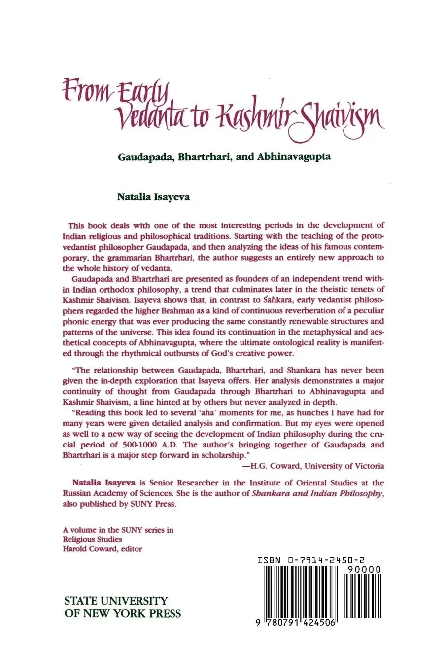 Rückseite: 9780791424506 | From Early Vedanta to Kashmir Shaivism | Natalia Isayeva | Taschenbuch