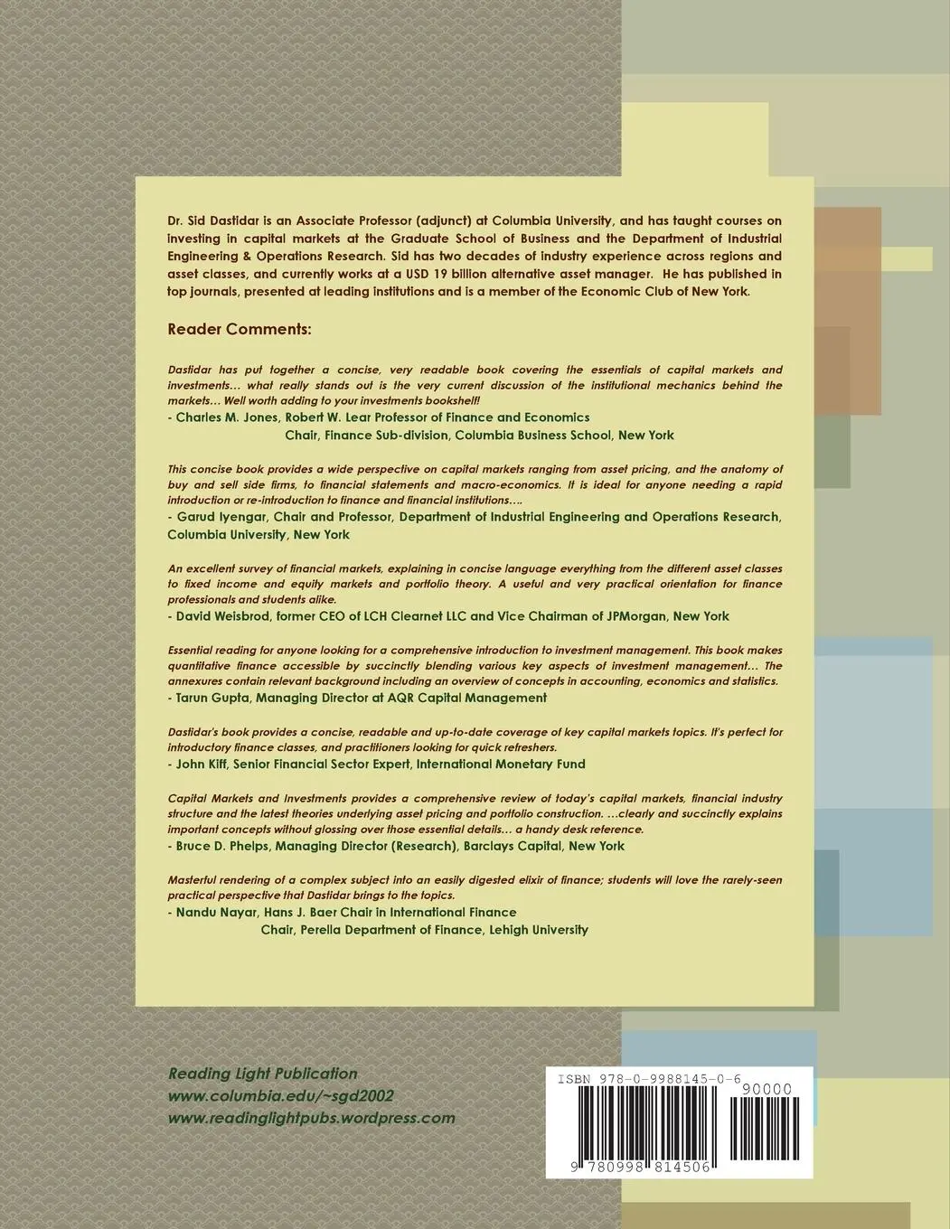 Rückseite: 9780998814506 | Capital Markets and Investments | Siddhartha Dastidar | Taschenbuch