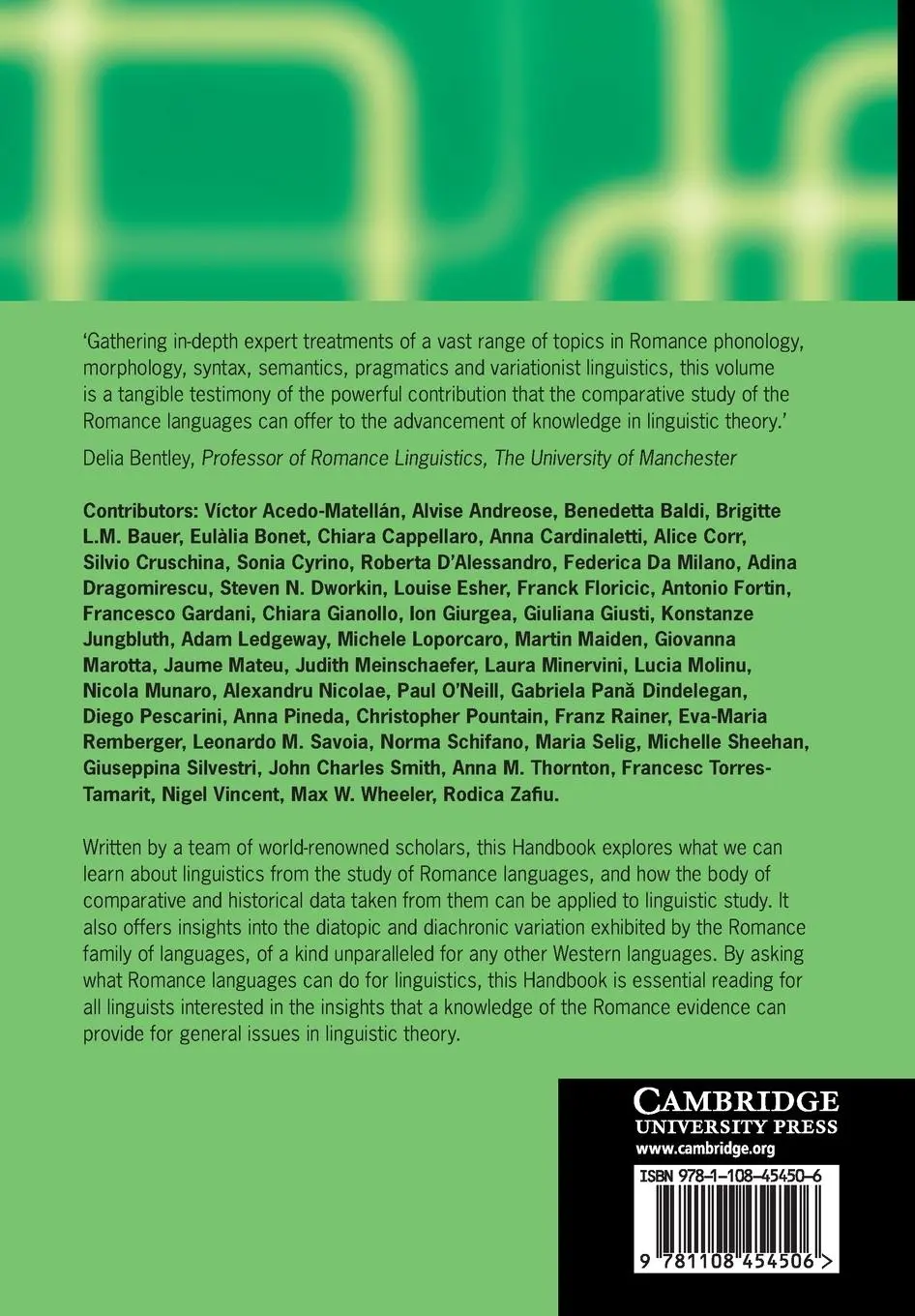 Rückseite: 9781108454506 | The Cambridge Handbook of Romance Linguistics | Martin Maiden | Buch