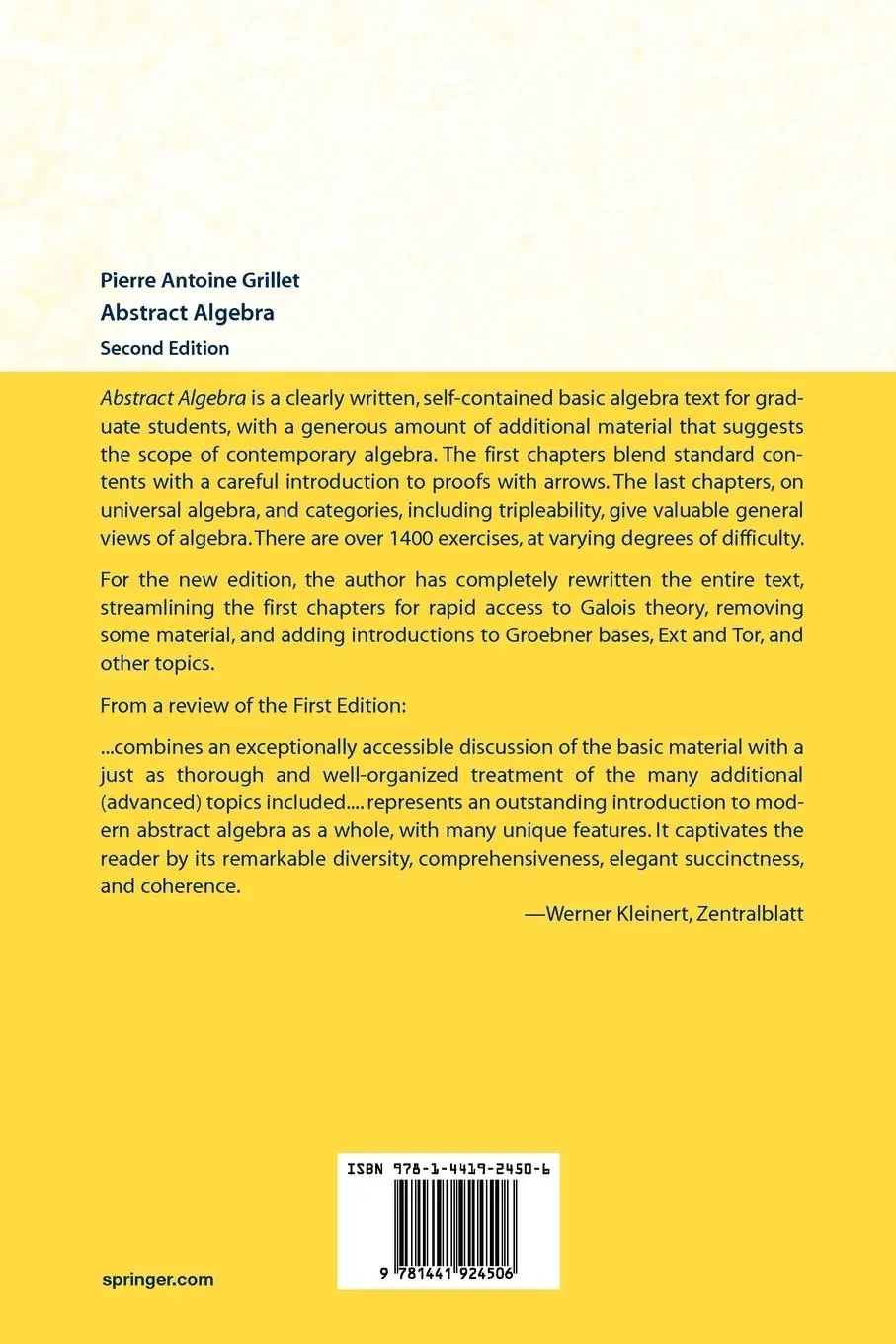 Rückseite: 9781441924506 | Abstract Algebra | Pierre Antoine Grillet | Taschenbuch | xii | 2010