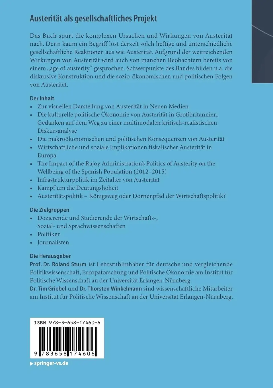 Rückseite: 9783658174606 | Austerität als gesellschaftliches Projekt | Roland Sturm (u. a.)