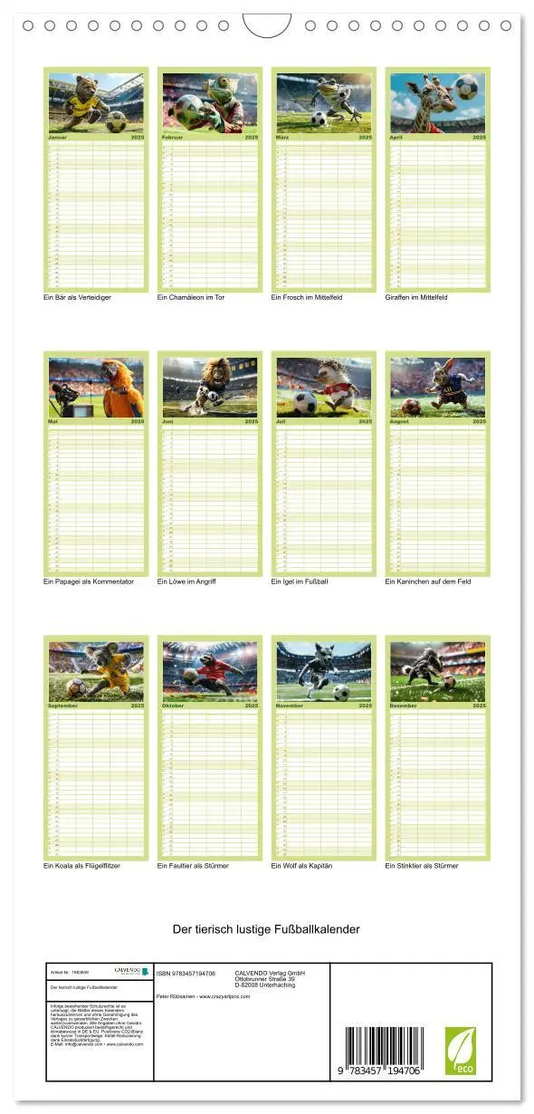 Bild: 9783457194706 | Familienplaner 2025 - Der tierisch lustige Fußballkalender mit 5...