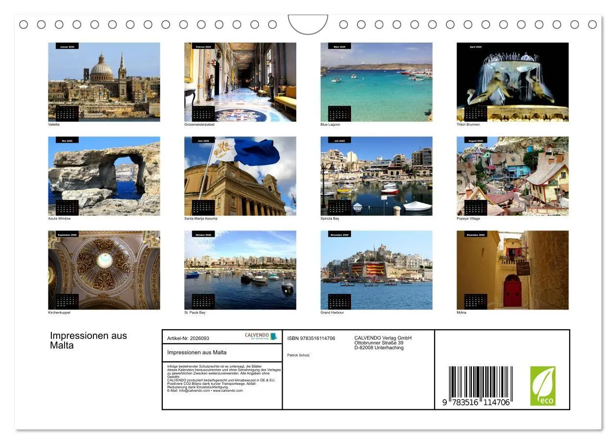 Bild: 9783516114706 | Impressionen aus Malta (Wandkalender 2026 DIN A4 quer), CALVENDO...
