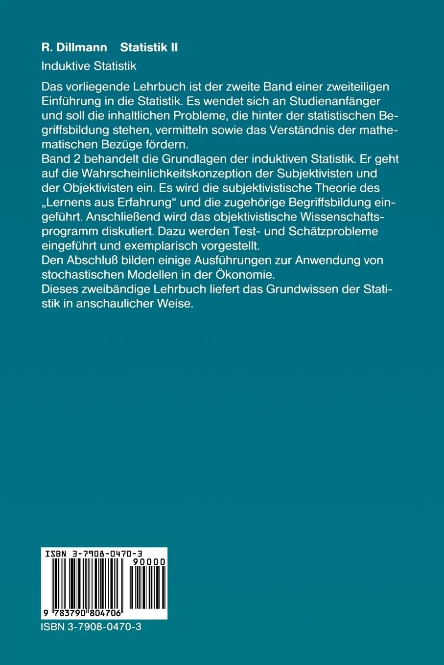 Rückseite: 9783790804706 | Statistik II | Induktive Statistik | Roland Dillmann | Taschenbuch