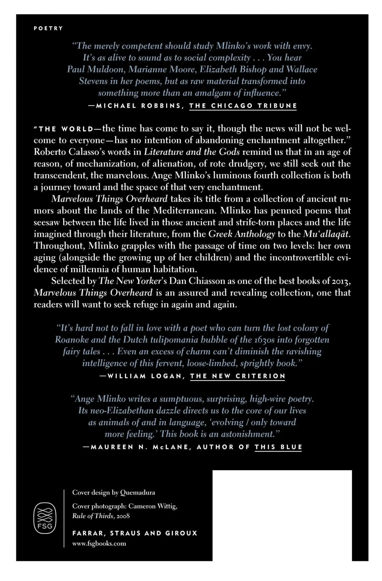 Rückseite: 9780374534806 | Marvelous Things Overheard | Ange Mlinko | Taschenbuch | Englisch
