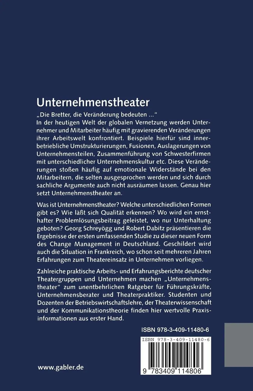 Rückseite: 9783409114806 | Unternehmenstheater | Formen - Erfahrungen - Erfolgreicher Einsatz