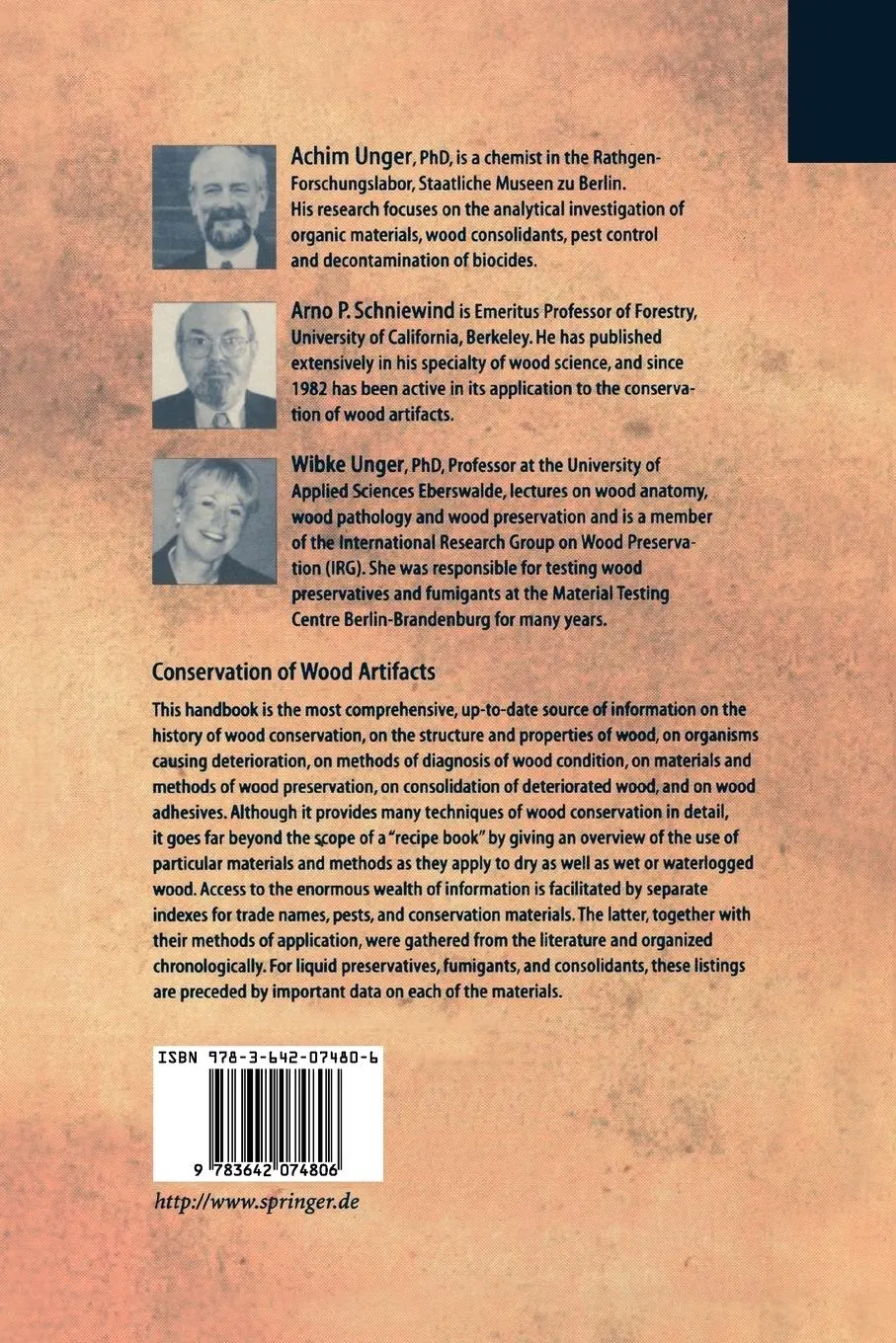 Rückseite: 9783642074806 | Conservation of Wood Artifacts | A Handbook | A. Unger (u. a.) | Buch