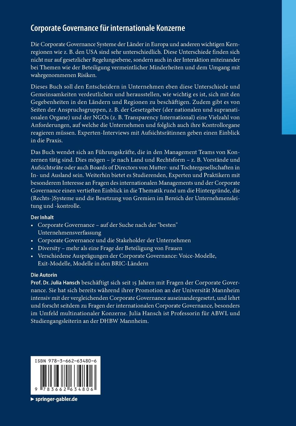 Rückseite: 9783662634806 | Corporate Governance für internationale Konzerne | Julia Hansch | Buch