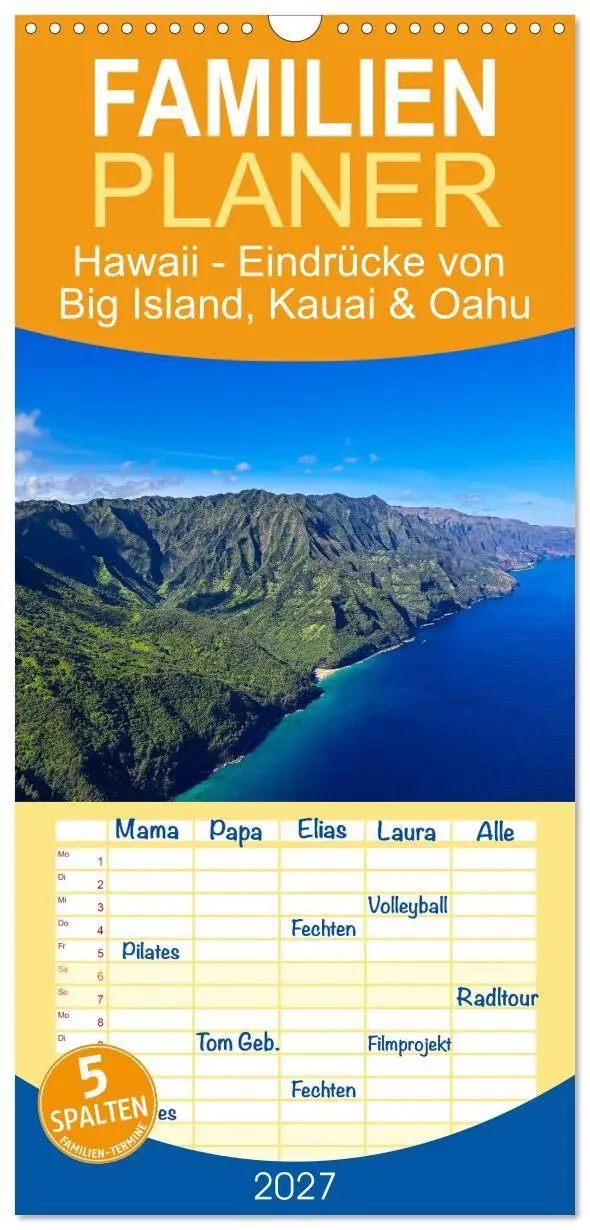 Cover: 9783594314906 | Familienplaner 2027 - Hawaii - Eindrücke von Big Island, Kauai &amp;...