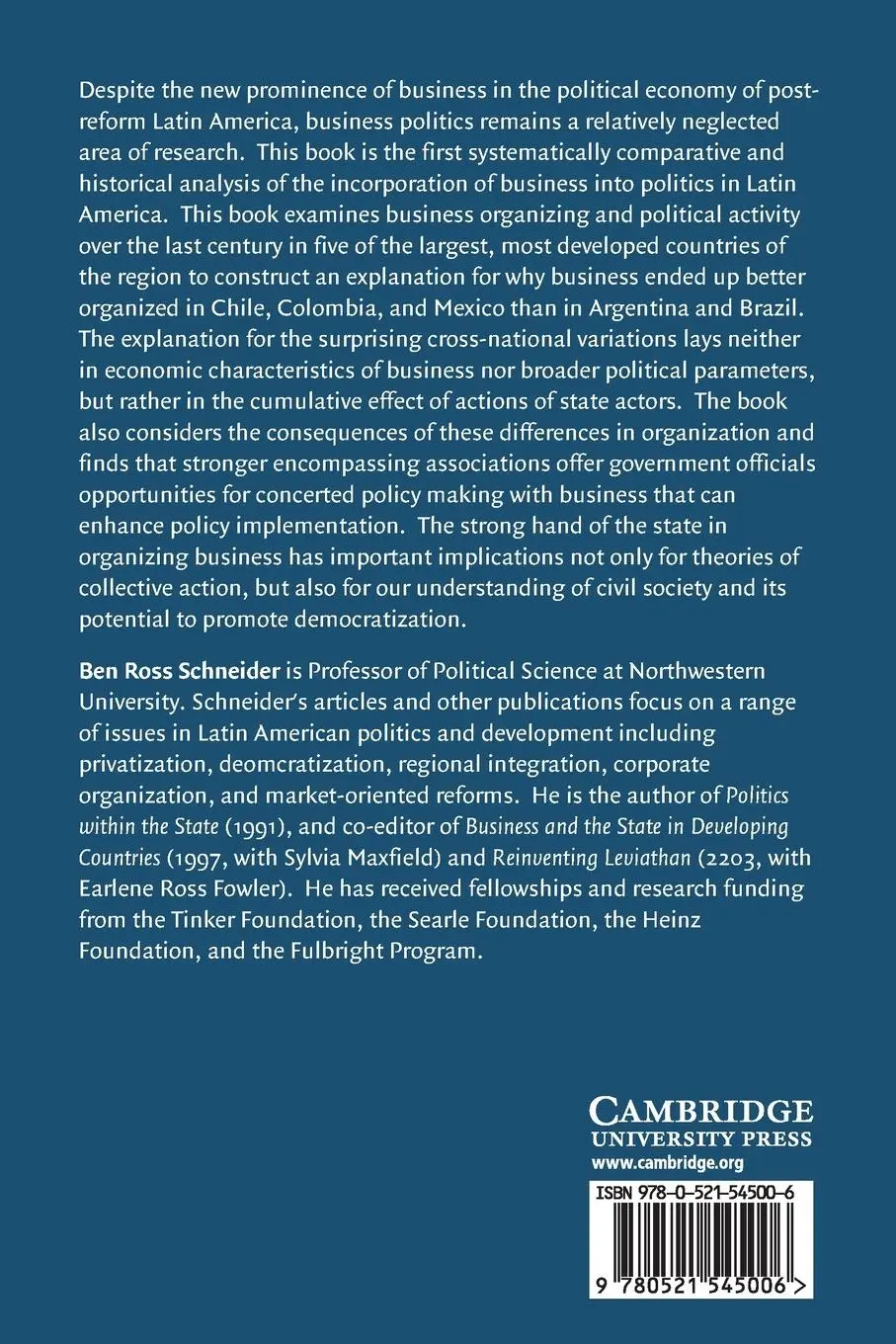 Rückseite: 9780521545006 | Business Pol State 20C Latin Amr | Ben Ross Schneider | Taschenbuch