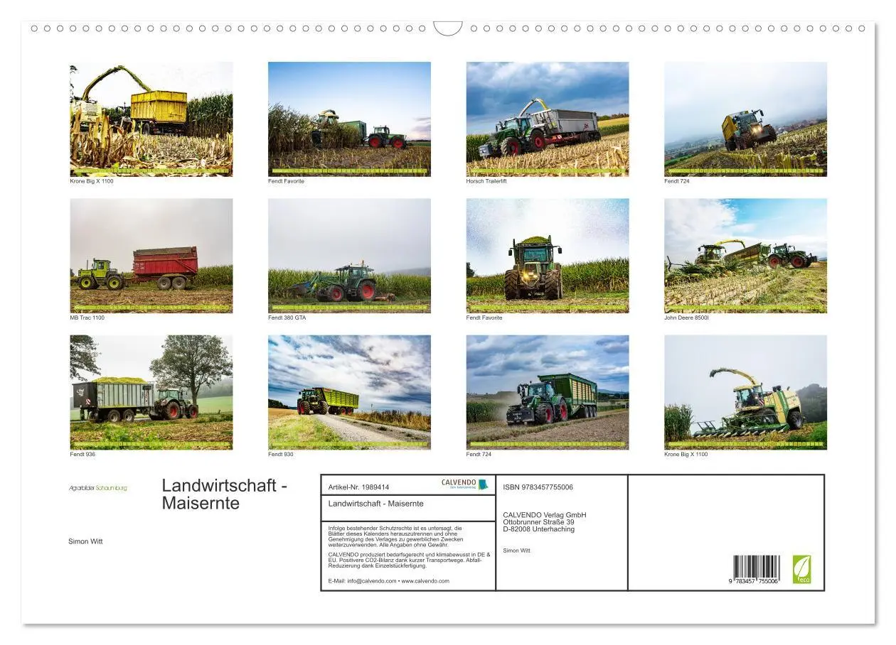 Bild: 9783457755006 | Landwirtschaft - Maisernte (Wandkalender 2026 DIN A2 quer),...