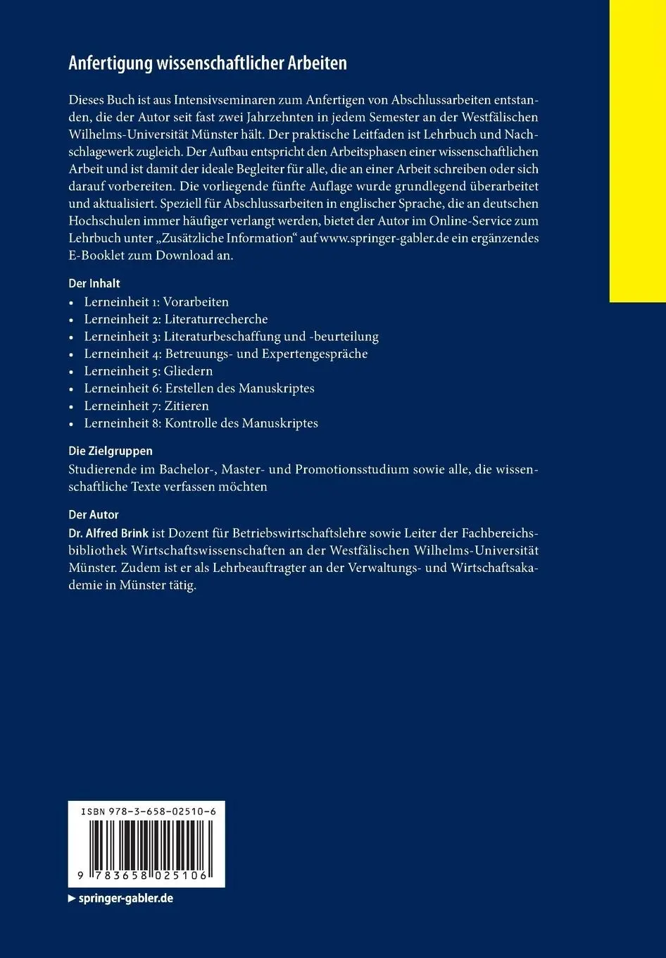 Rückseite: 9783658025106 | Anfertigung wissenschaftlicher Arbeiten | Alfred Brink | Taschenbuch
