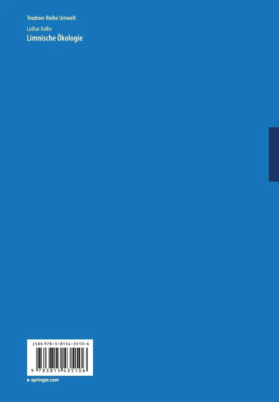 Rückseite: 9783815435106 | Limnische Ökologie | Lothar Kalbe | Taschenbuch | 296 S. | Deutsch