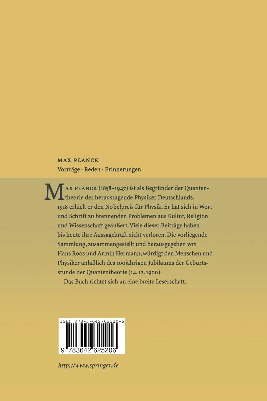 Rückseite: 9783642625206 | Vorträge Reden Erinnerungen | Max Planck | Taschenbuch | ix | Deutsch