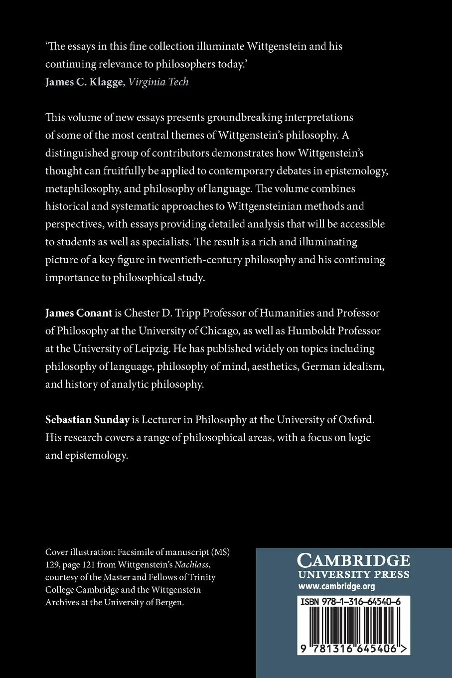 Rückseite: 9781316645406 | Wittgenstein on Philosophy, Objectivity, and Meaning | Conant (u. a.)