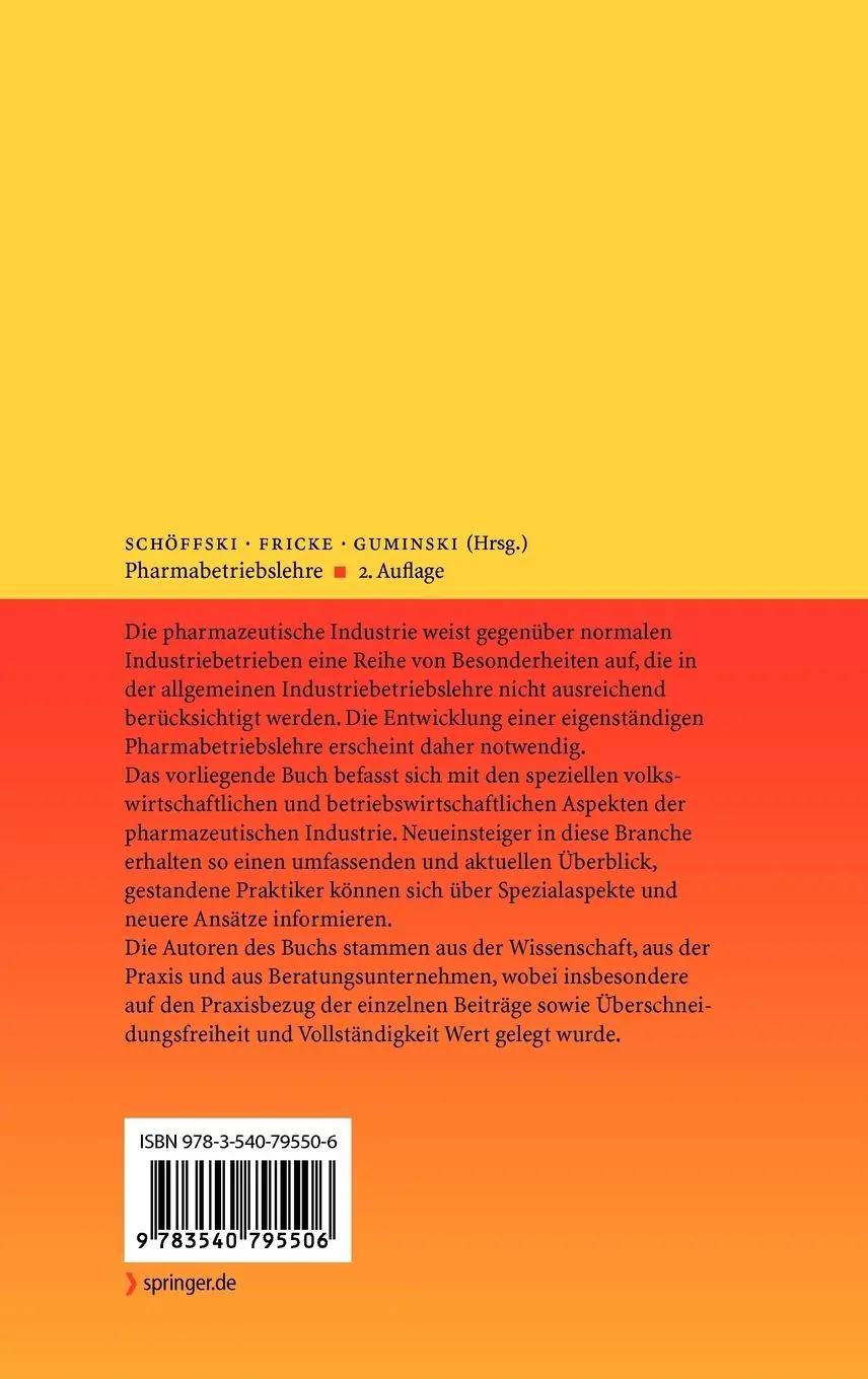 Rückseite: 9783540795506 | Pharmabetriebslehre | Oliver Schöffski (u. a.) | Buch | xix | Deutsch