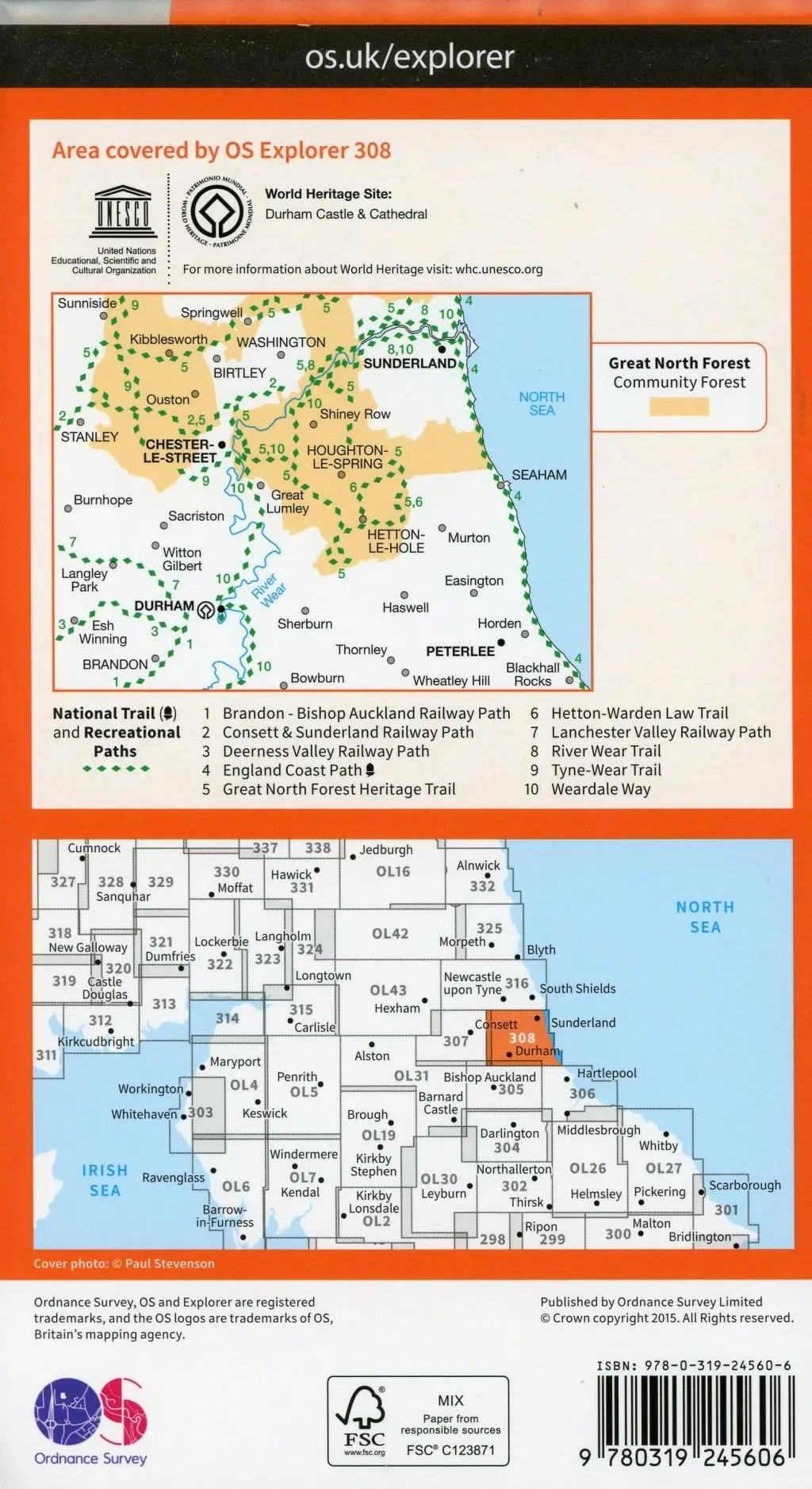 Bild: 9780319245606 | Durham and Sunderland | Ordnance Survey | (Land-)Karte | Englisch