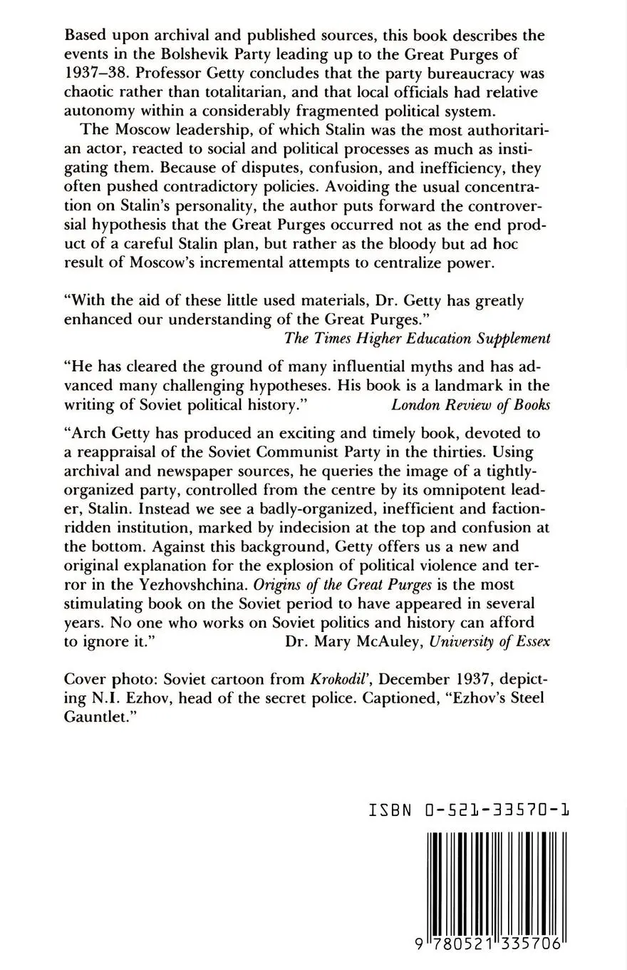 Rückseite: 9780521335706 | Origins of the Great Purges | J. Arch Getty (u. a.) | Taschenbuch