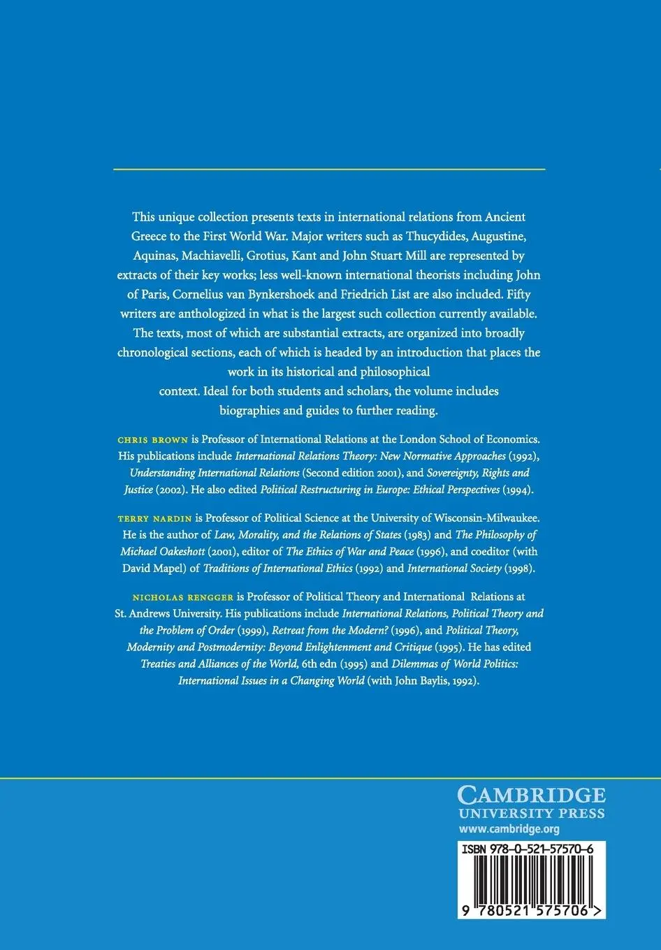 Rückseite: 9780521575706 | International Relations in Political Thought | Chris Brown (u. a.)