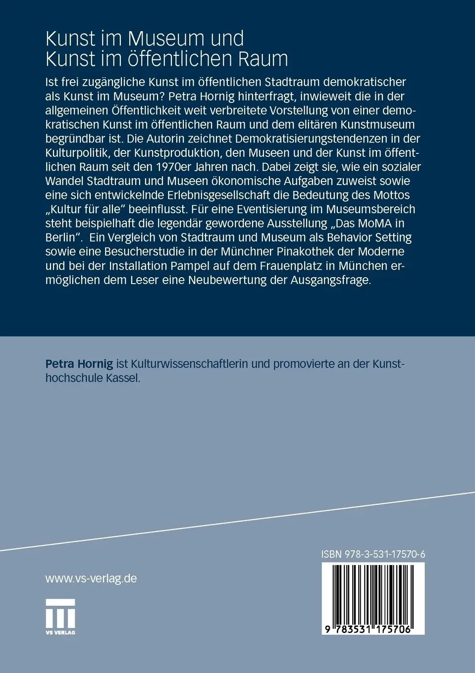 Rückseite: 9783531175706 | Kunst im Museum und Kunst im öffentlichen Raum | Petra Hornig | Buch
