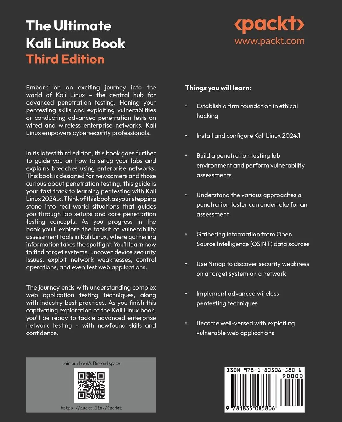 Rückseite: 9781835085806 | The Ultimate Kali Linux Book - Third Edition | Glen D. Singh | Buch Rückseite: 9781835085806 | The Ultimate Kali Linux Book - Third Edition | Glen D. Singh | Buch