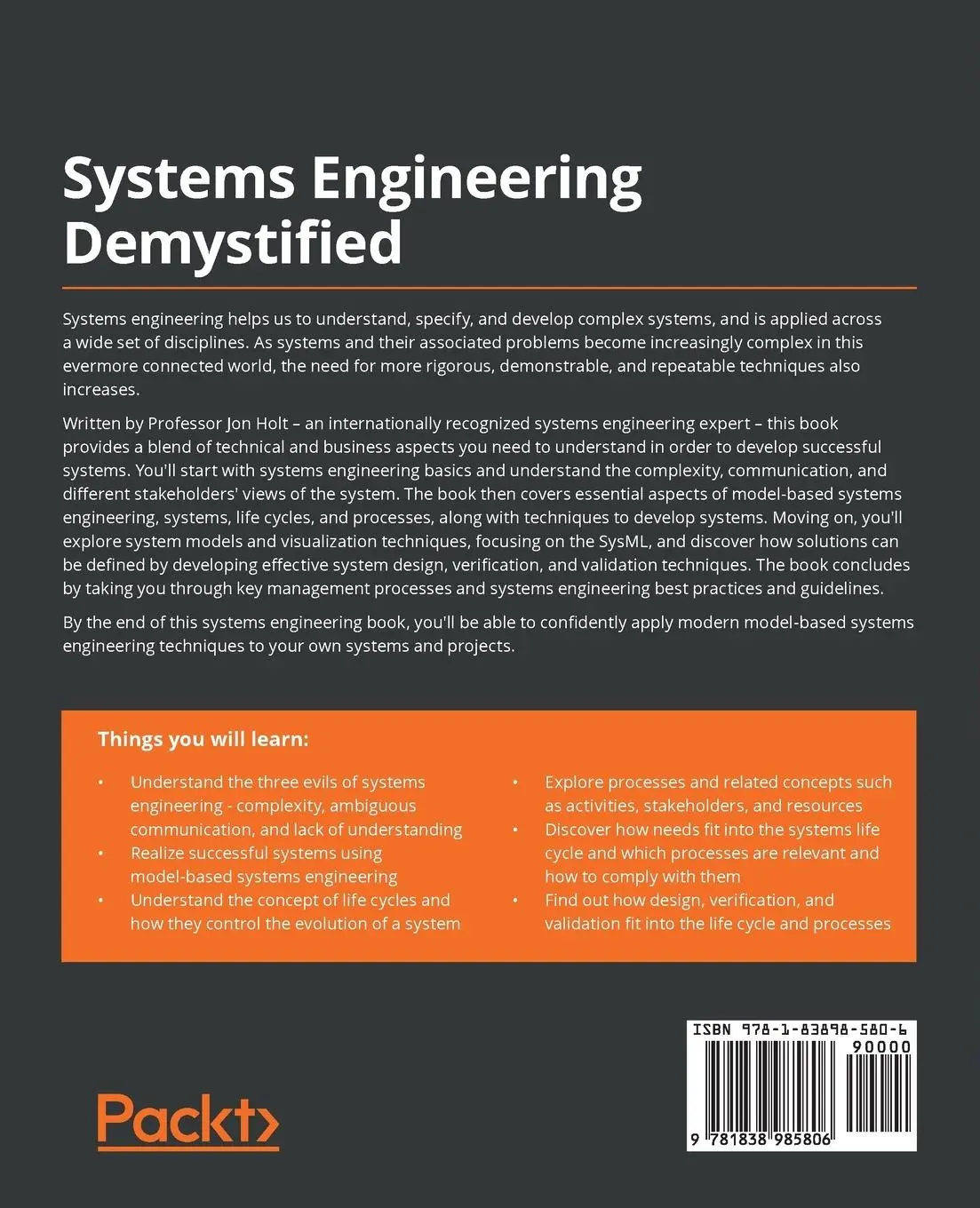 Rückseite: 9781838985806 | Systems Engineering Demystified | Jon Holt | Taschenbuch | Englisch