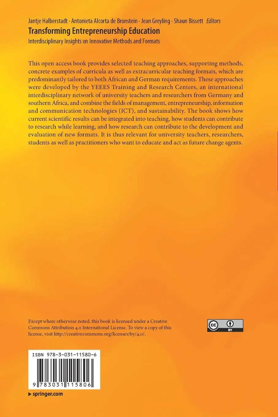 Rückseite: 9783031115806 | Transforming Entrepreneurship Education | Jantje Halberstadt (u. a.)