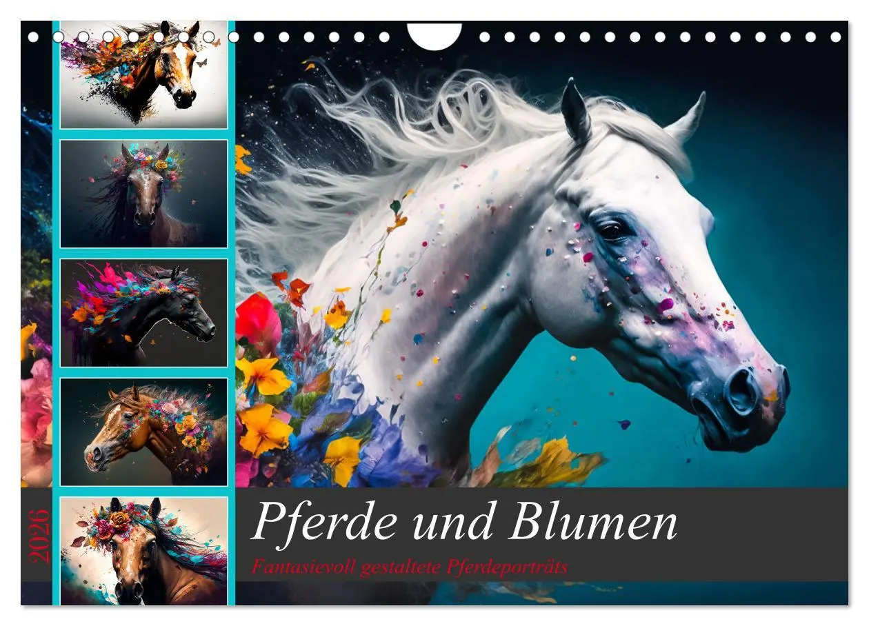 Cover: 9783457535806 | Pferde und Blumen (Wandkalender 2026 DIN A4 quer), CALVENDO...