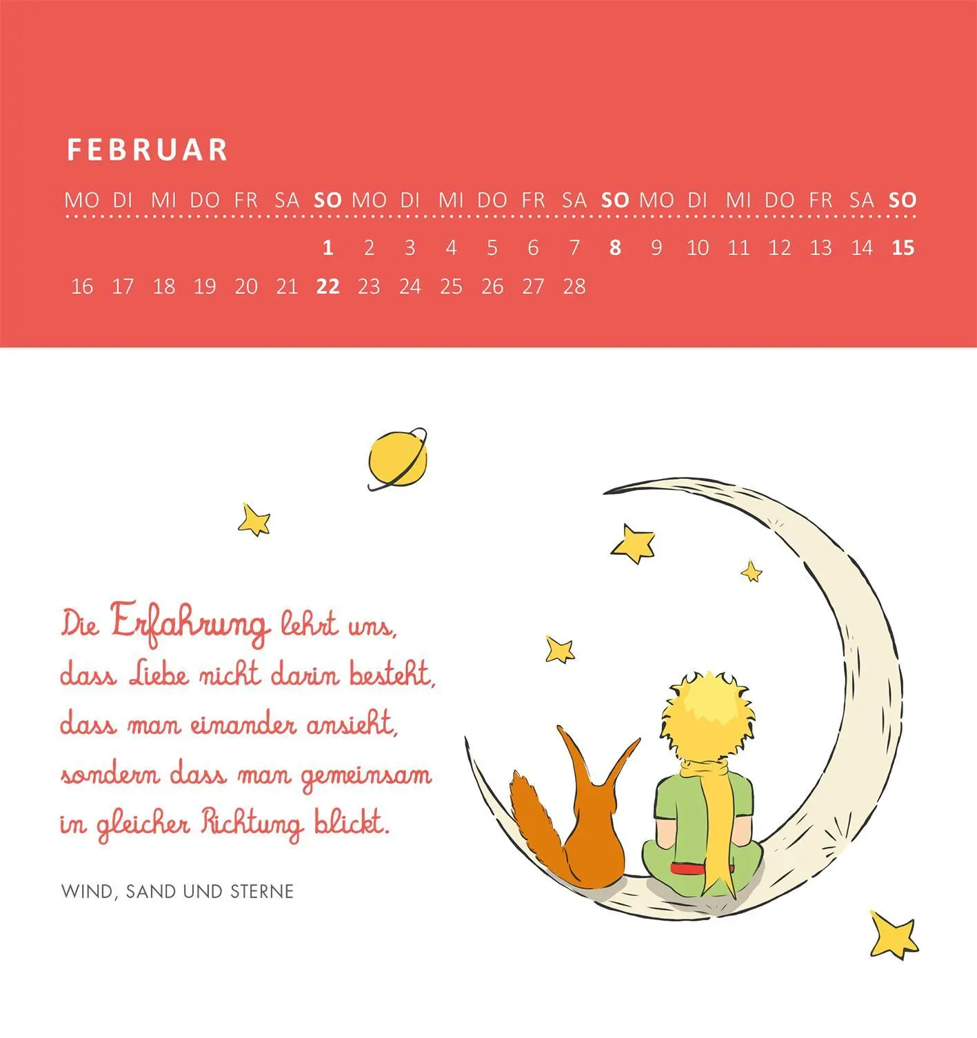 Bild: 4014489135906 | Wandkalender Man sieht nur mit dem Herzen gut 2026 | Saint-Exupéry