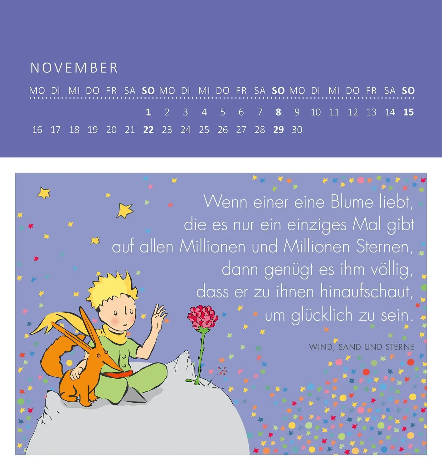 Bild: 4014489135906 | Wandkalender Man sieht nur mit dem Herzen gut 2026 | Saint-Exupéry