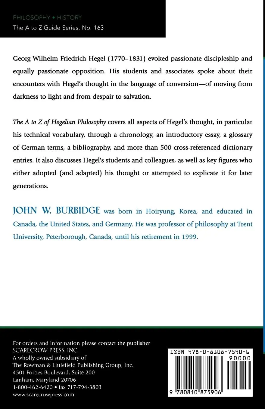 Rückseite: 9780810875906 | A to Z of Hegelian Philosophy | John W. Burbidge | Taschenbuch | 2010