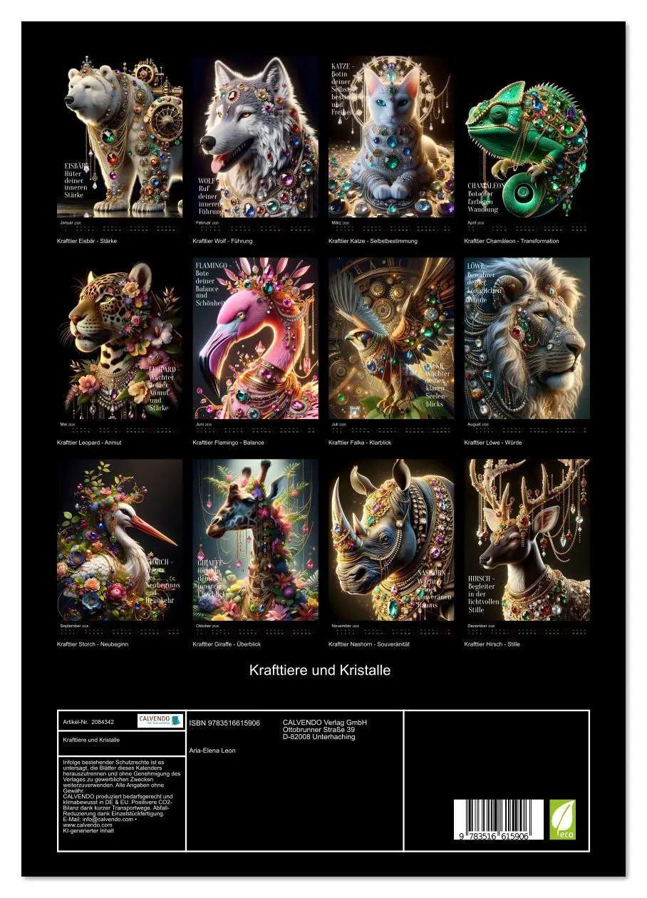 Bild: 9783516615906 | Krafttiere und Kristalle (Wandkalender 2026 DIN A3 hoch), CALVENDO...