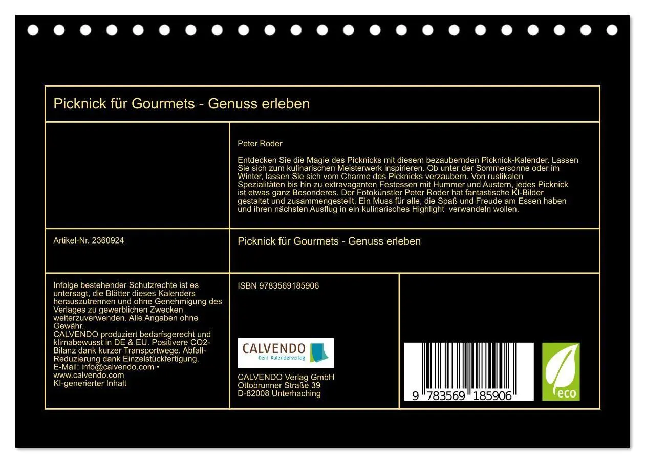 Bild: 9783569185906 | Picknick für Gourmets - Genuss erleben (Tischkalender 2027 DIN A5...