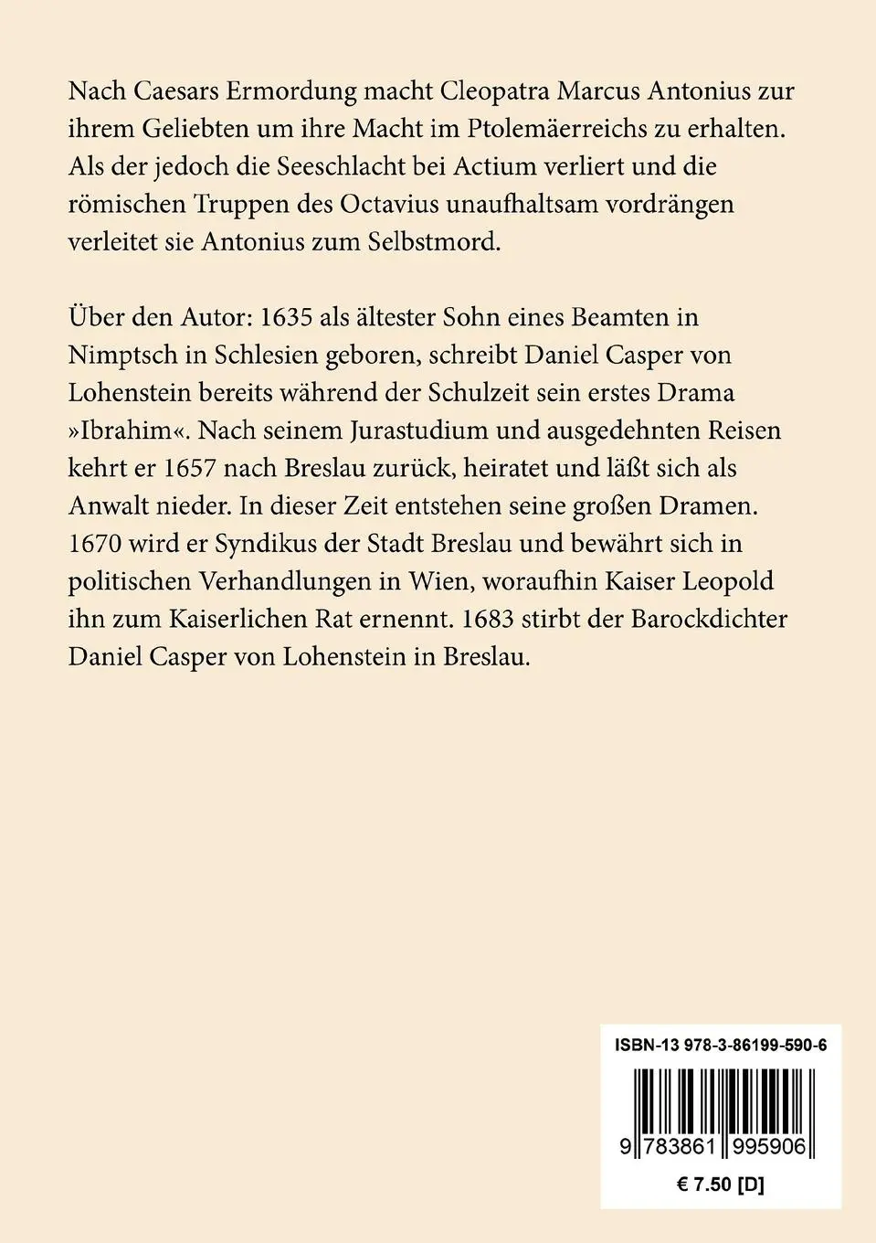 Rückseite: 9783861995906 | Cleopatra | Trauerspiel | Daniel Casper Von Lohenstein | Taschenbuch