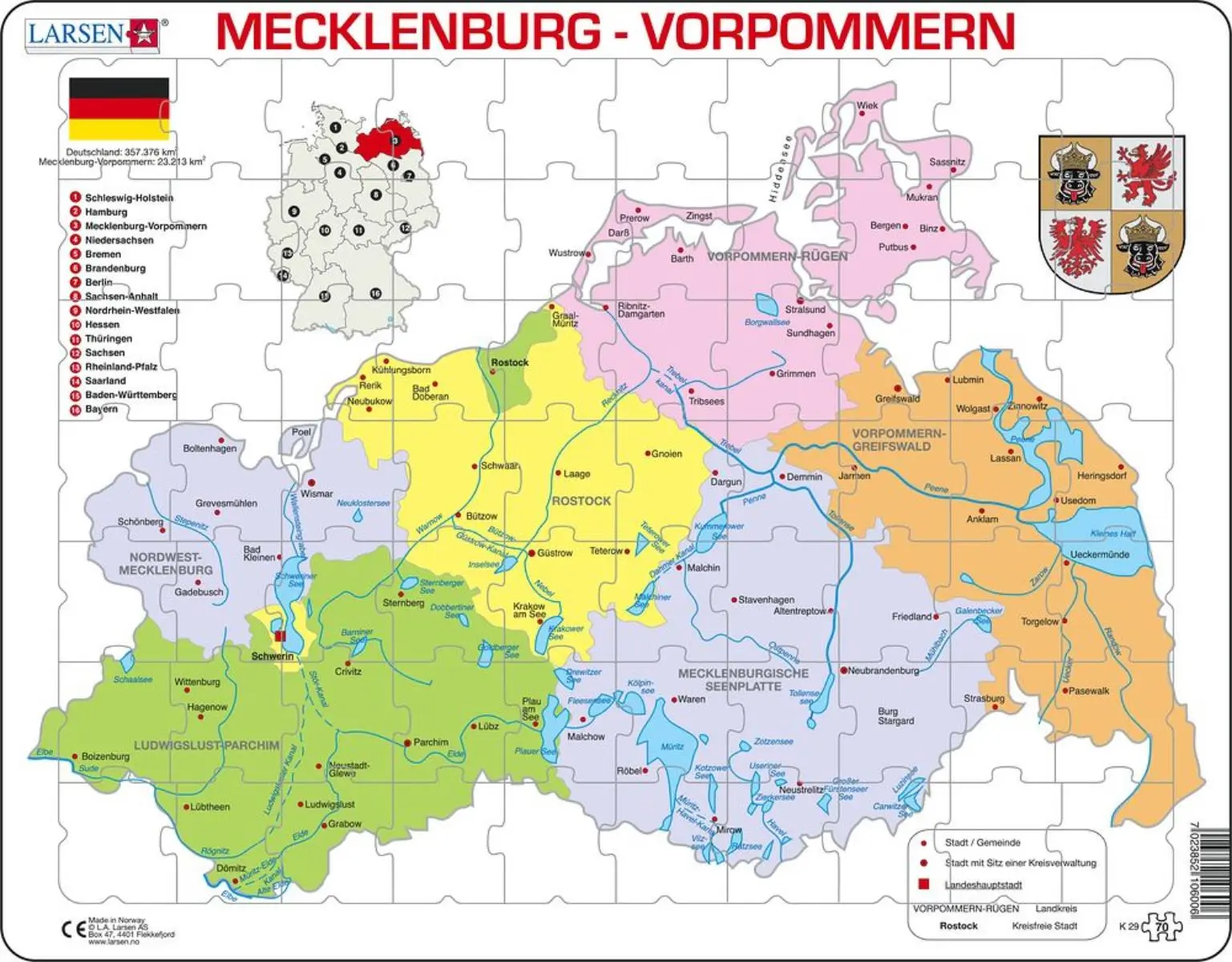 Cover: 7023852106006 | Puzzle - Mecklenburg Vorpommern (politisch) | Puzzle | 2012 | Larsen