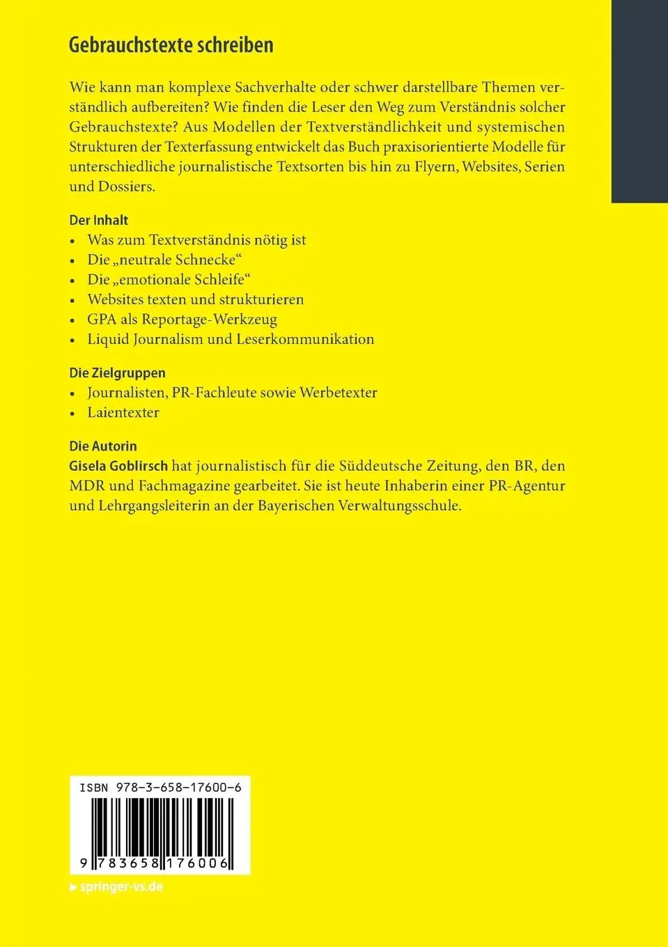 Rückseite: 9783658176006 | Gebrauchstexte schreiben | Gisela Goblirsch | Taschenbuch | vii | 2017
