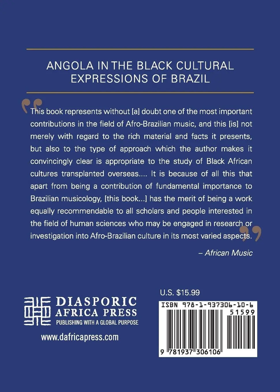 Rückseite: 9781937306106 | Angola in the Black Cultural Expressions of Brazil | Gerhard Kubik