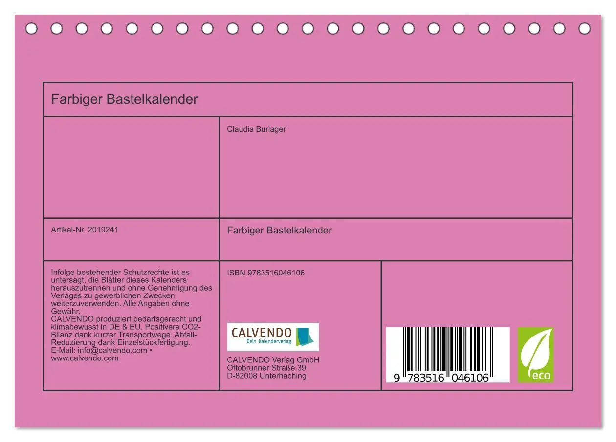 Bild: 9783516046106 | Farbiger Bastelkalender (Tischkalender 2026 DIN A5 quer), CALVENDO...
