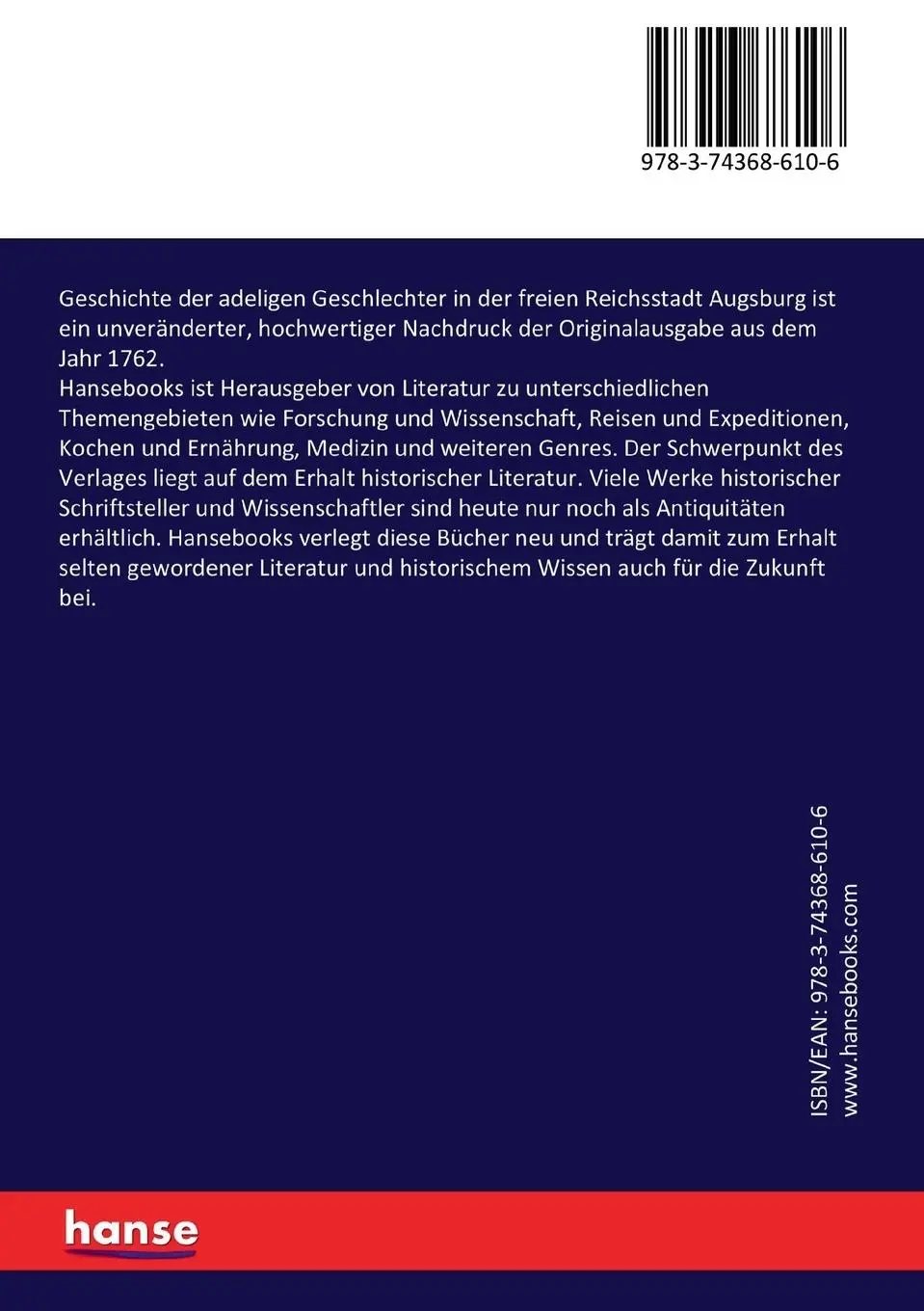 Rückseite: 9783743686106 | Geschichte der adeligen Geschlechter in der freien Reichsstadt...