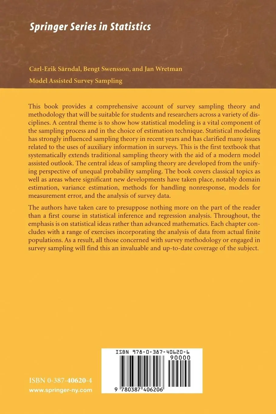 Rückseite: 9780387406206 | Model Assisted Survey Sampling | Carl-Erik Särndal (u. a.) | Buch | xv