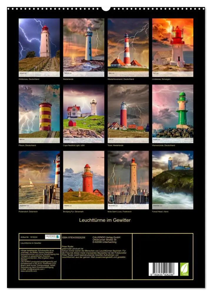 Bild: 9783435926206 | Leuchttürme im Gewitter (Wandkalender 2025 DIN A2 hoch), CALVENDO...